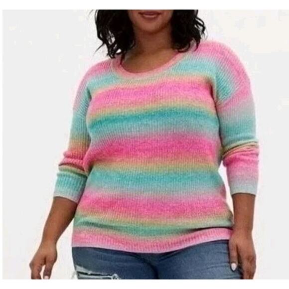 Torrid Ombre Rainbow Striped Round Neck Cable Knit Sweater - Picture 1 of 8